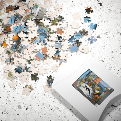 Cat on the Flower Balcony – Seaside Fauvist Jigsaw Puzzle, Animal Theme Kitten Puzzle Puzzle The Puzzle Chest