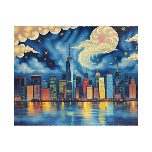 Manhattan City Skyline at Night Jigsaw Puzzle – Urban Landscape Brain Teaser Game for Adults & Teens Puzzle The Puzzle Chest