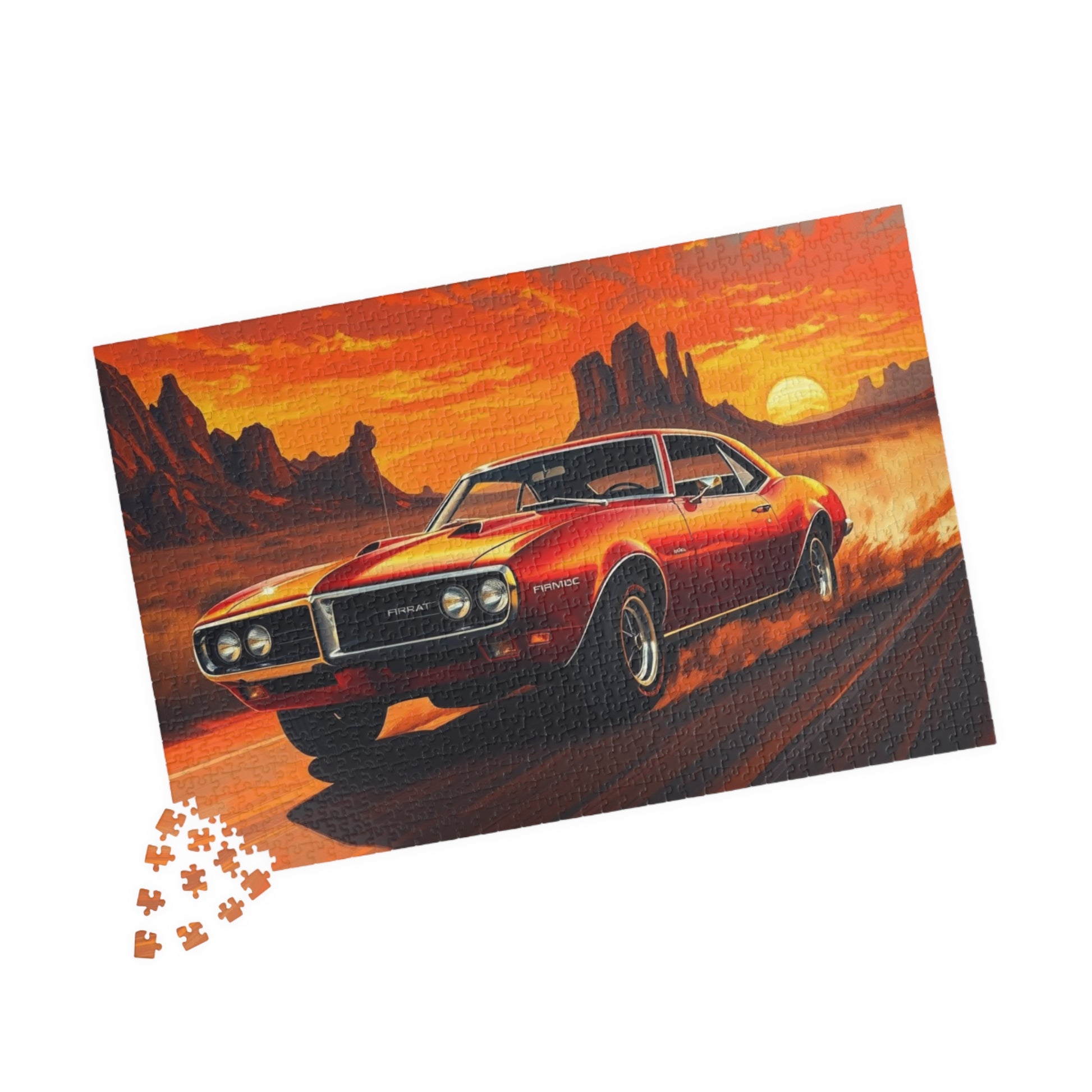 Vintage Muscle Car Jigsaw Puzzle, Classic Red 1967 Pontiac Firebird, Iconic Vehicle in the Desert Scene, Classic Car Enthusiast Gift for Him Puzzle The Puzzle Chest