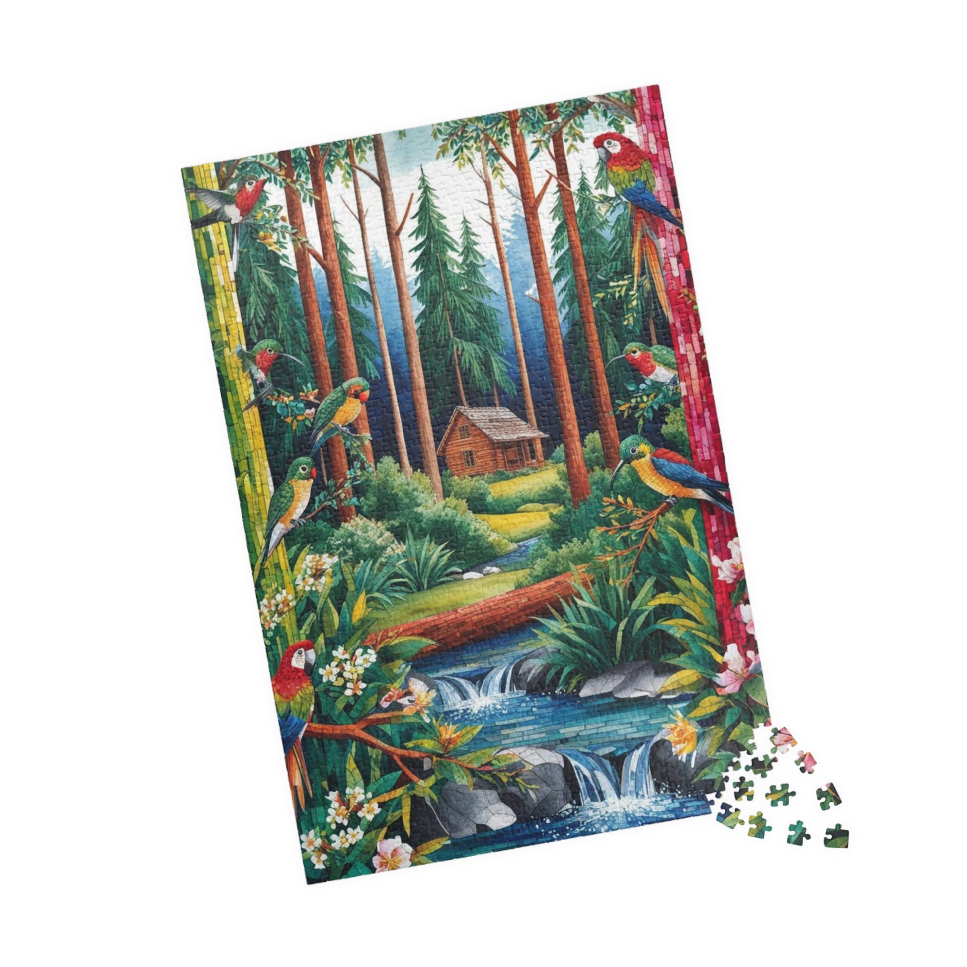Forest Retreat Mosaic Puzzle - 110-1014 Piece, Tree Birds Cabin Stream Jigsaw Game, Nature Lovers Gift, Relaxing Mindfulness Family Activity Puzzle The Puzzle Chest