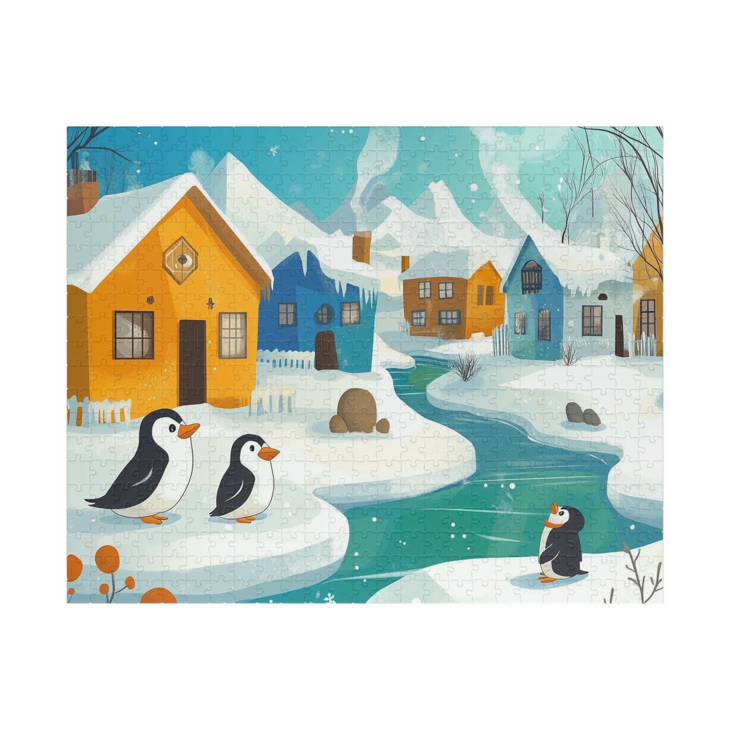 Penguin Winter Village Puzzle | Scenic Snowy Town Jigsaw Puzzle The Puzzle Chest