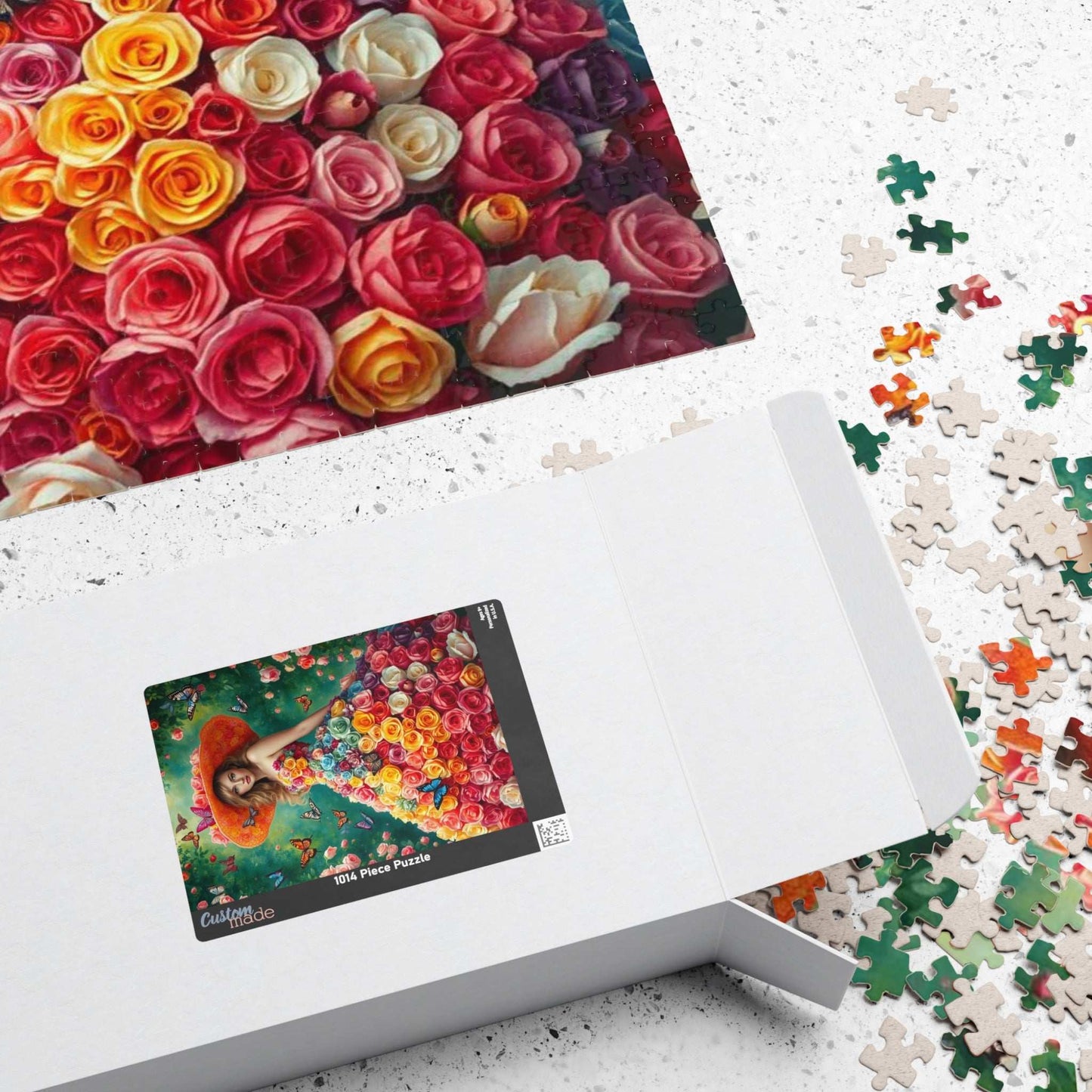 Lady of the Rainbow Rose Garden - Vibrant Floral Butterfly Fantasy Jigsaw Puzzle