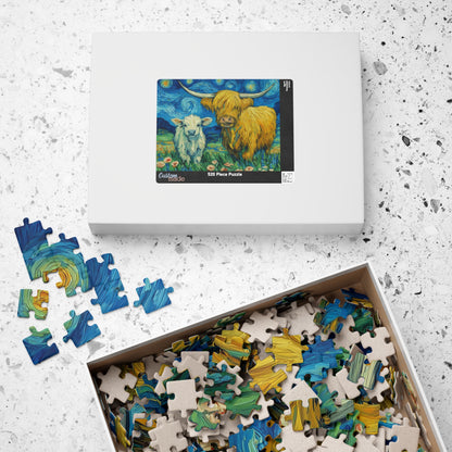 Highland Cow and Calf Puzzle 110/252/520/1014-piece | Van Gogh Starry Sky Style Jigsaw Puzzle The Puzzle Chest