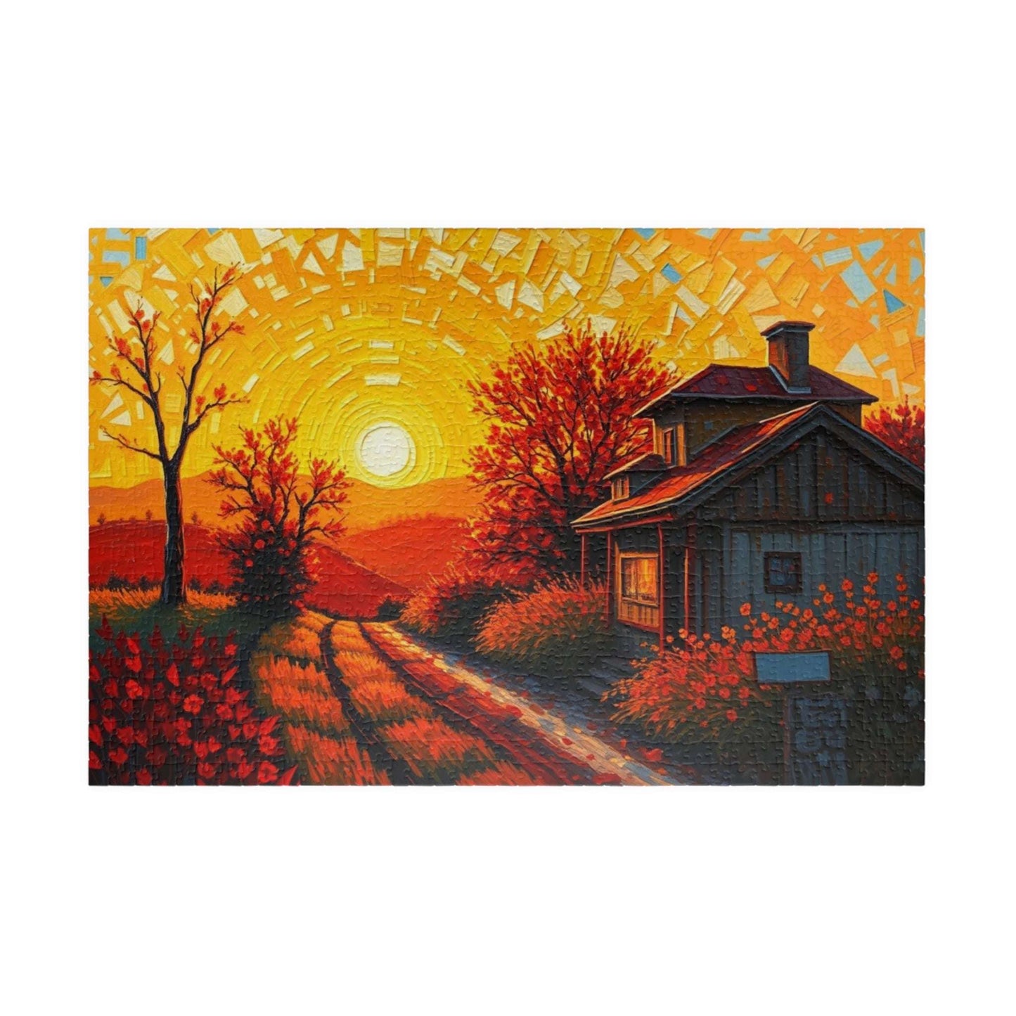 Sunset Cottage Puzzle, 110 to 1014-piece Jigsaw, Relaxing Home Entertainment, Gift for Puzzle Lover, Mindful Family Activity, Cozy Night In 1014 pcs (Horizontal) Puzzle The Puzzle Chest