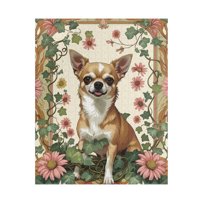 Chihuahua Floral Jigsaw Puzzle, William Morris-inspired 110-1014 Pieces, Fun Playful Intricate Pet Themed Game for Leisure Activity, Hobby