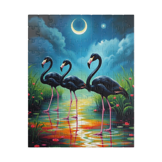 Moonlit Marsh March - Serene Flamingo Puzzle, 110, 252, 520, 1014-Piece, Holiday Birthday Gift for Bird Lover, Family Game Night, Home Decor