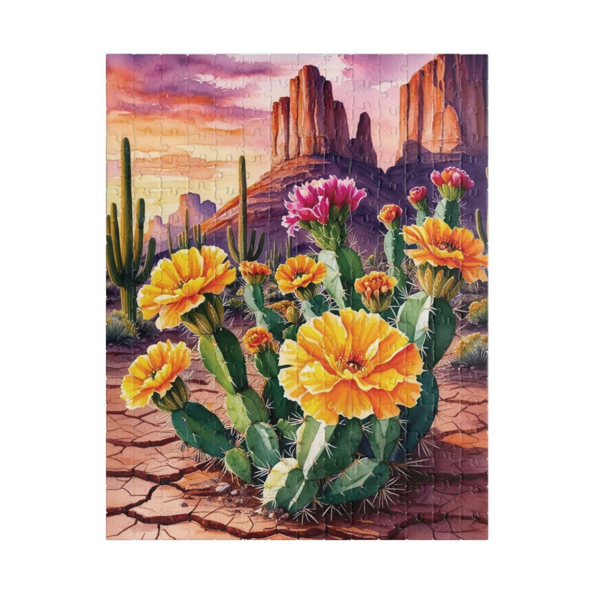 Desert Wildflower Puzzle, Marigolds and Cactus Blooms Landscape Jigsaw Game 252 pcs (Vertical) Puzzle The Puzzle Chest