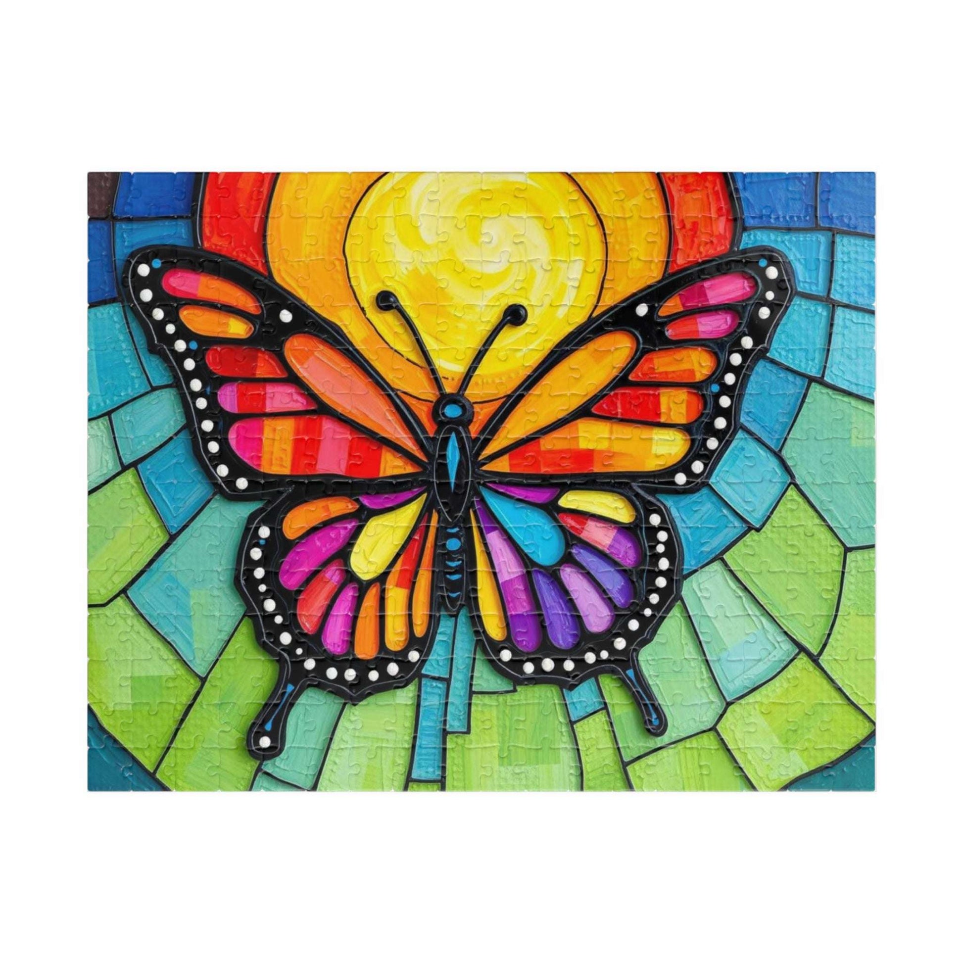 Multicolored Wings Butterfly Puzzle, Stained Glass Style 110-1014 Piece Jigsaw Game, Mindfulness Activity, Family Fun, Holiday Birthday Gift