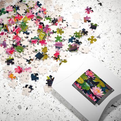 Black Cat Among Water Lilies Puzzle | 110-1014 Piece Animal Jigsaw Puzzle The Puzzle Chest