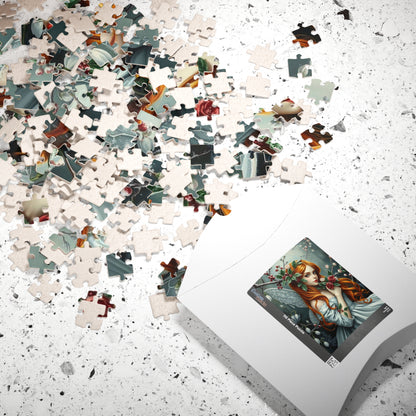 Winter Fairy-Themed Puzzle - Copper Hair, Silvery Gown and Icy Floral Art, 110-1014 Piece Gift for Puzzle Lover, Perfect for Holidays