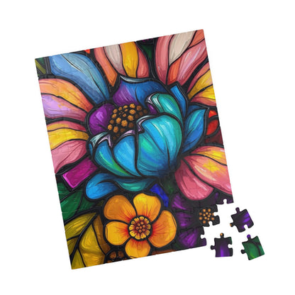 Floral Radiance Jigsaw Puzzle - Stained Glass Style 110-1014 piece, Art Therapy, Gift for Flower Lover, Family Game Night, Fun Home Activity