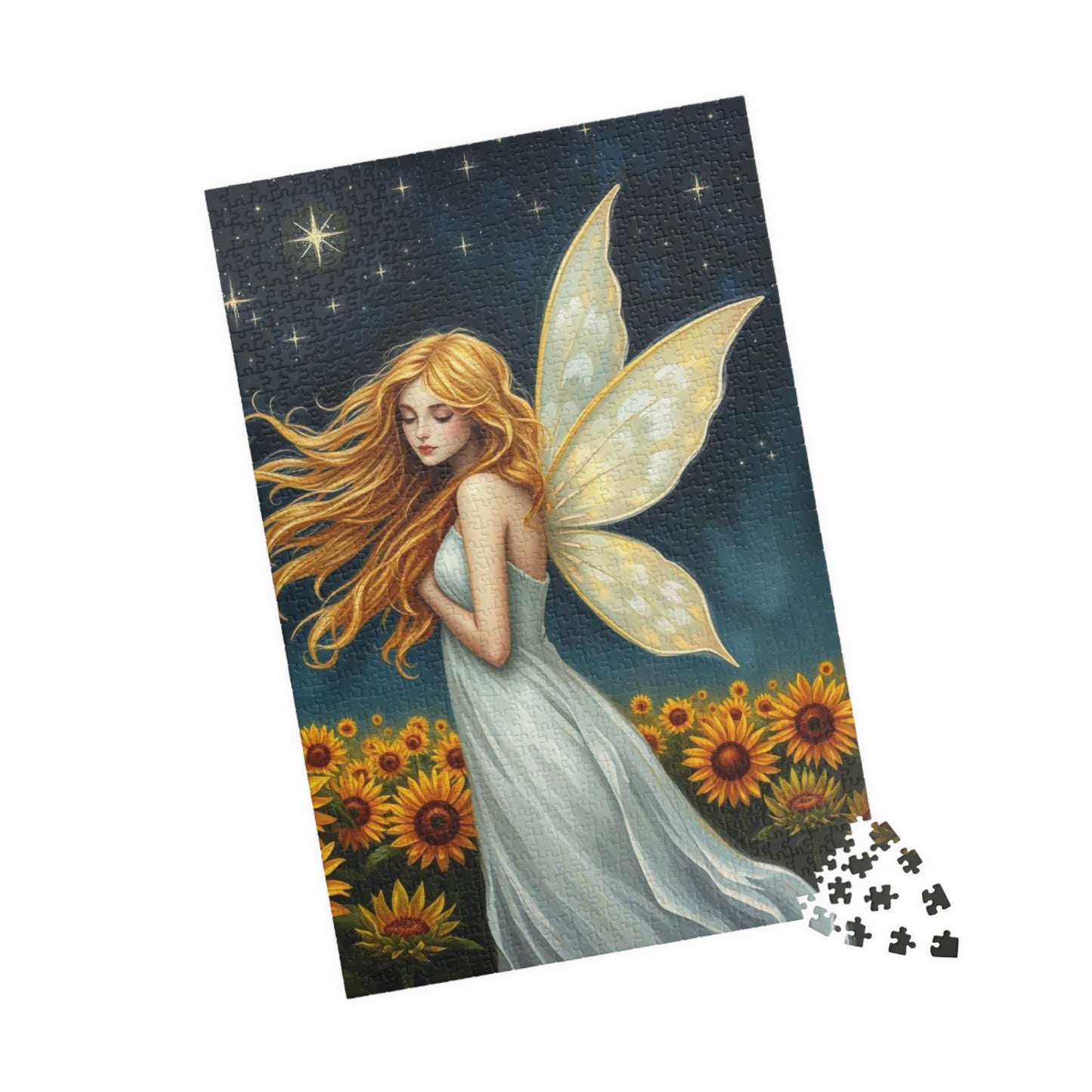 Starry Night Fairy Jigsaw Puzzle - Sunflower Field Under Moonlight Sky 110-1014-Pieces Ideal for Gifts, Family Fun, Cozy Nights, Home Decor
