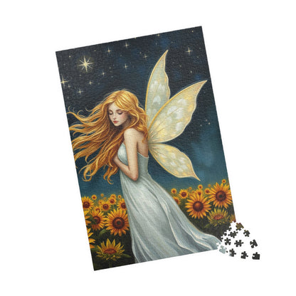 Starry Night Fairy Jigsaw Puzzle - Sunflower Field Under Moonlight Sky 110-1014-Pieces Ideal for Gifts, Family Fun, Cozy Nights, Home Decor