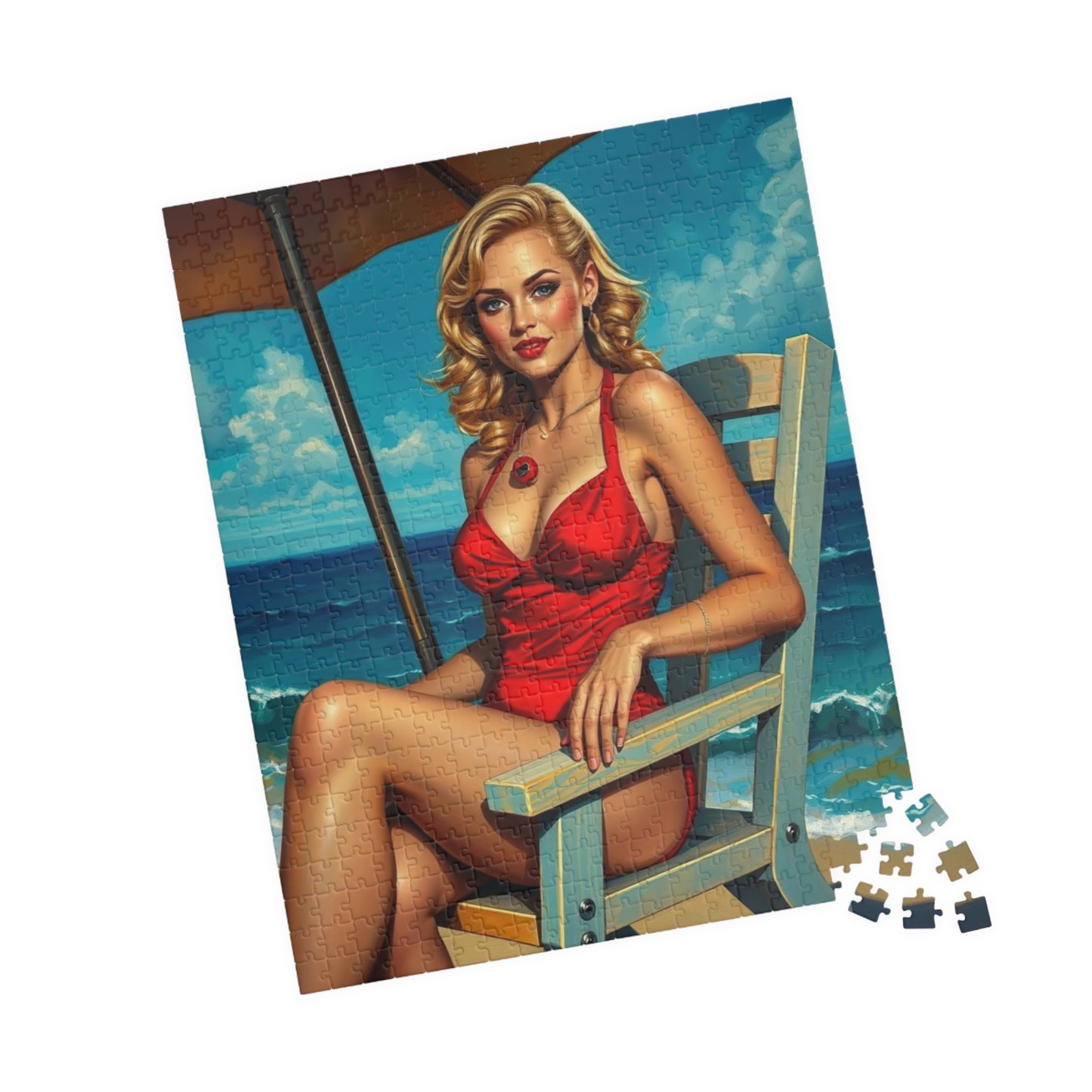 Retro Beach Lady Puzzle, Vintage Art Jigsaw Puzzle for Adults, Home Entertainment, Fun Family Activity, Gift for Art Lovers, Nostalgic Gift Puzzle The Puzzle Chest