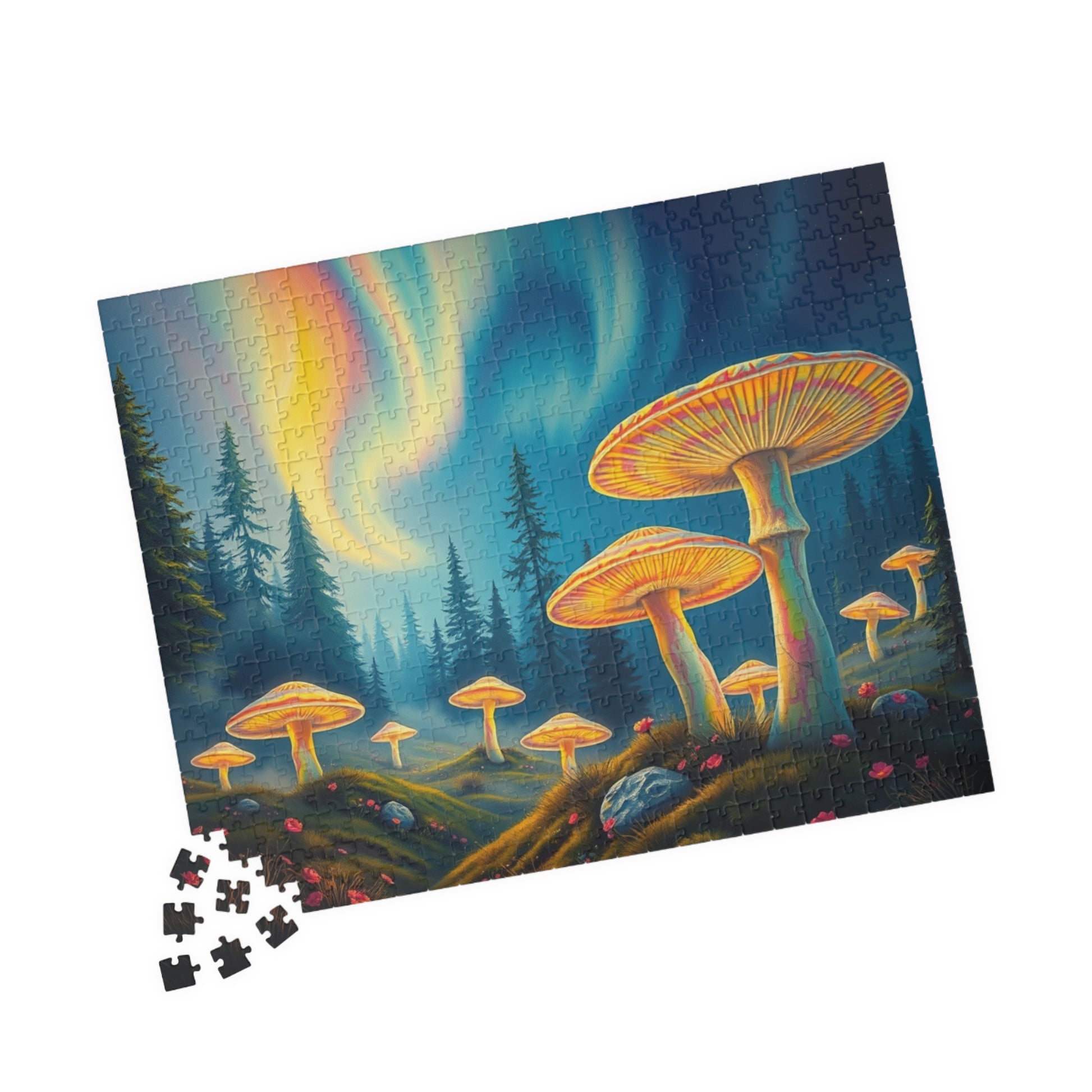 Enchanted Mushroom Puzzle with Aurora Borealis Design - Perfect Gift for Nature Lovers, Family Game Night, and Relaxation Puzzle The Puzzle Chest