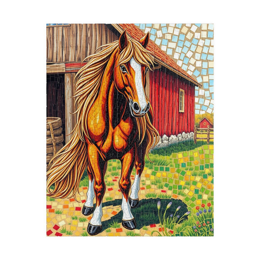 Flowing Mane Horse Puzzle, Cozy Barn Farmyard Scene, Mosaic Animal Art Jigsaw Game for Equestrian Fans, Best Unique Puzzle Fanatic Gift 252 pcs (Vertical) Puzzle The Puzzle Chest