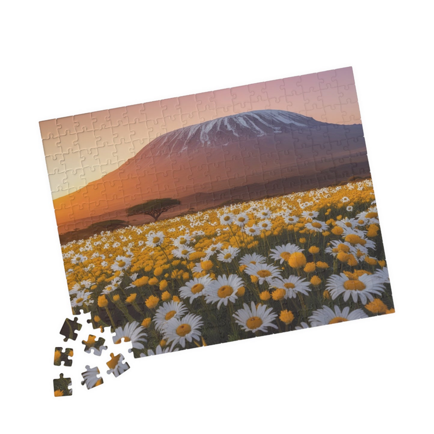 Mount Kilimanjaro Landmark Puzzle, African Daisies Sunrise Jigsaw Game, 252/520/1014 Pieces, Nature Lover Gift, Home Decor, African Safari Puzzle The Puzzle Chest
