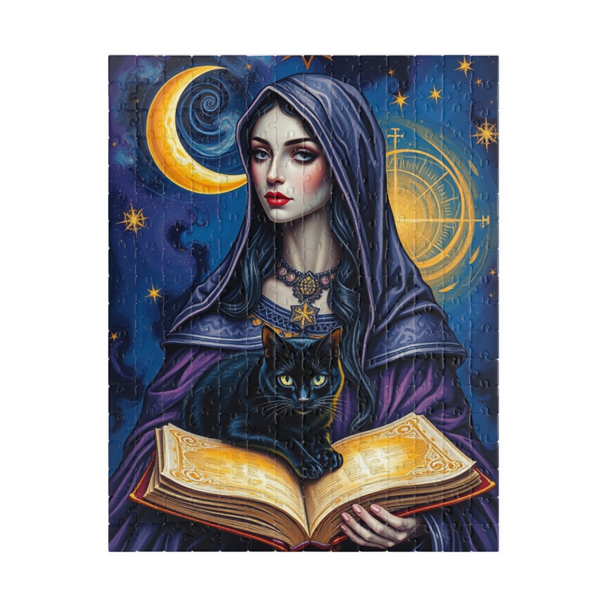 Gothic Tarot Card Puzzle, High Priestess Crescent Moon Swirling Galaxies, 110-1014-piece, Cosmic Celestial Jigsaw Game, Mystical 252 pcs (Vertical) Puzzle The Puzzle Chest