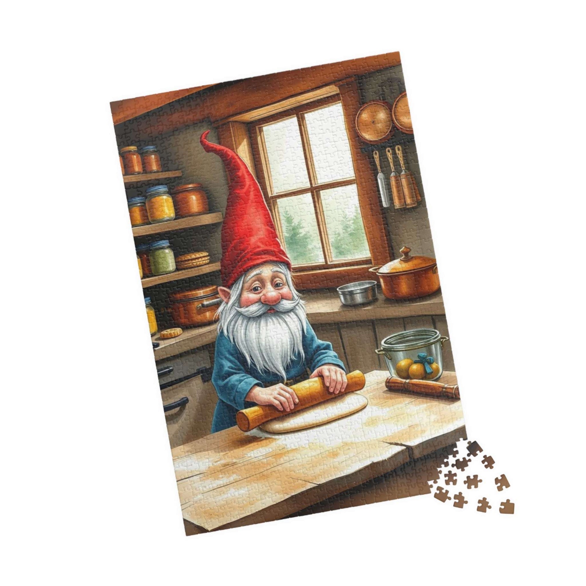 Gnome Rolling Dough in Cottagecore Kitchen – Dwarf Storybook Baking Jigsaw Puzzle 1014 pcs (Vertical) Puzzle The Puzzle Chest