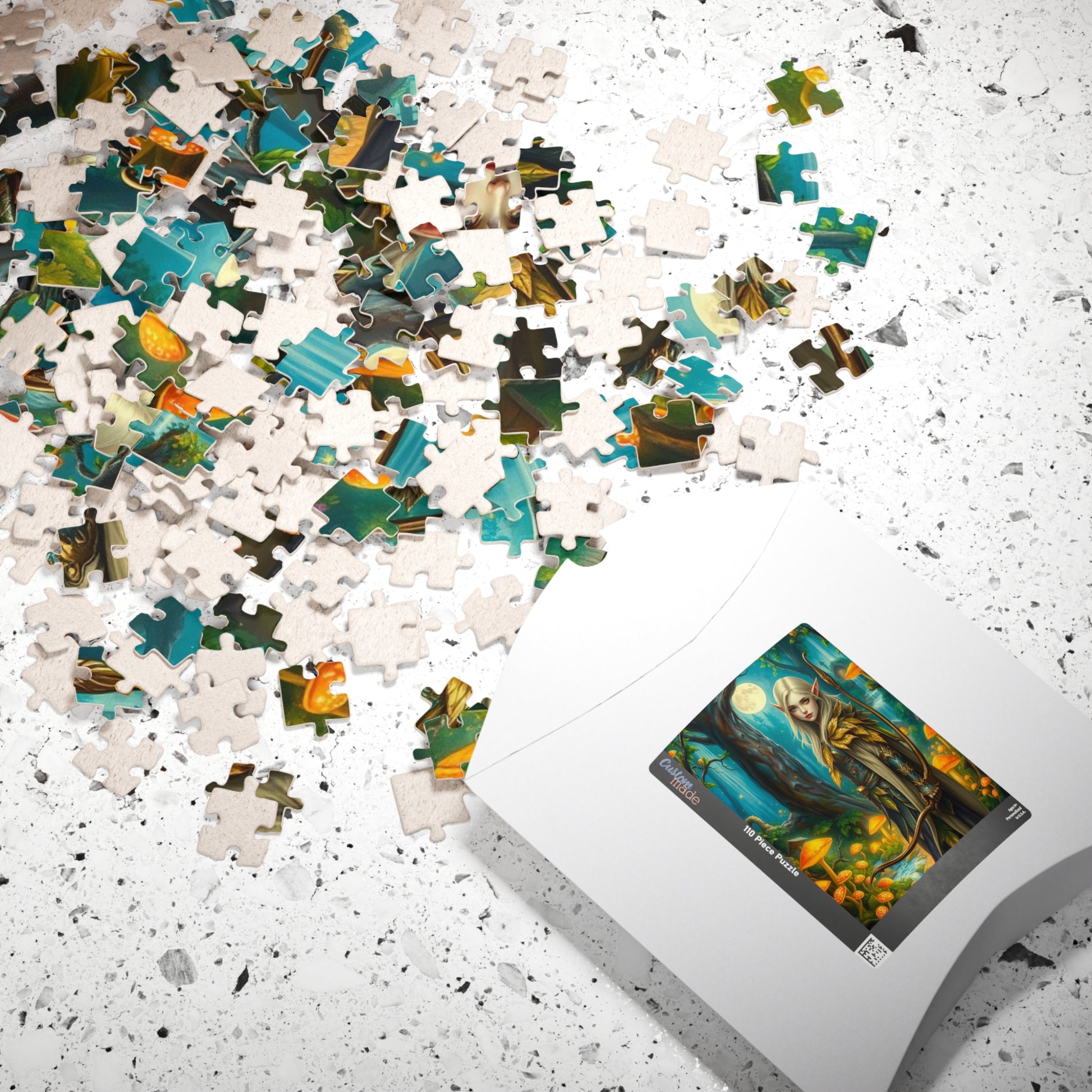 Elf Warrior Enchanted Forest Puzzle, Mystical Scene Glowing Mushrooms Moonlit Waterfalls, Fantasy Art Lover, Best Gift for Puzzle Enthusiast Puzzle The Puzzle Chest