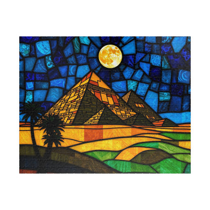 Stained Glass Pyramids of Giza Jigsaw Puzzle, Mosaic Style Starry Night, 110 252 520 1014-Piece, Egyptian Travel Hobby, Puzzle Lover Gift 520 pcs (Horizontal) Puzzle The Puzzle Chest
