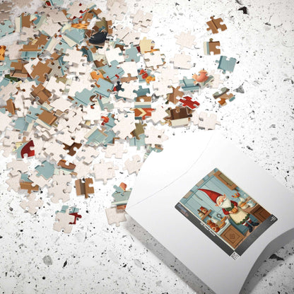 Nordic Gnome Baking Pies – Scandinavian Folk Rustic Kitchen Jigsaw Puzzle Puzzle The Puzzle Chest