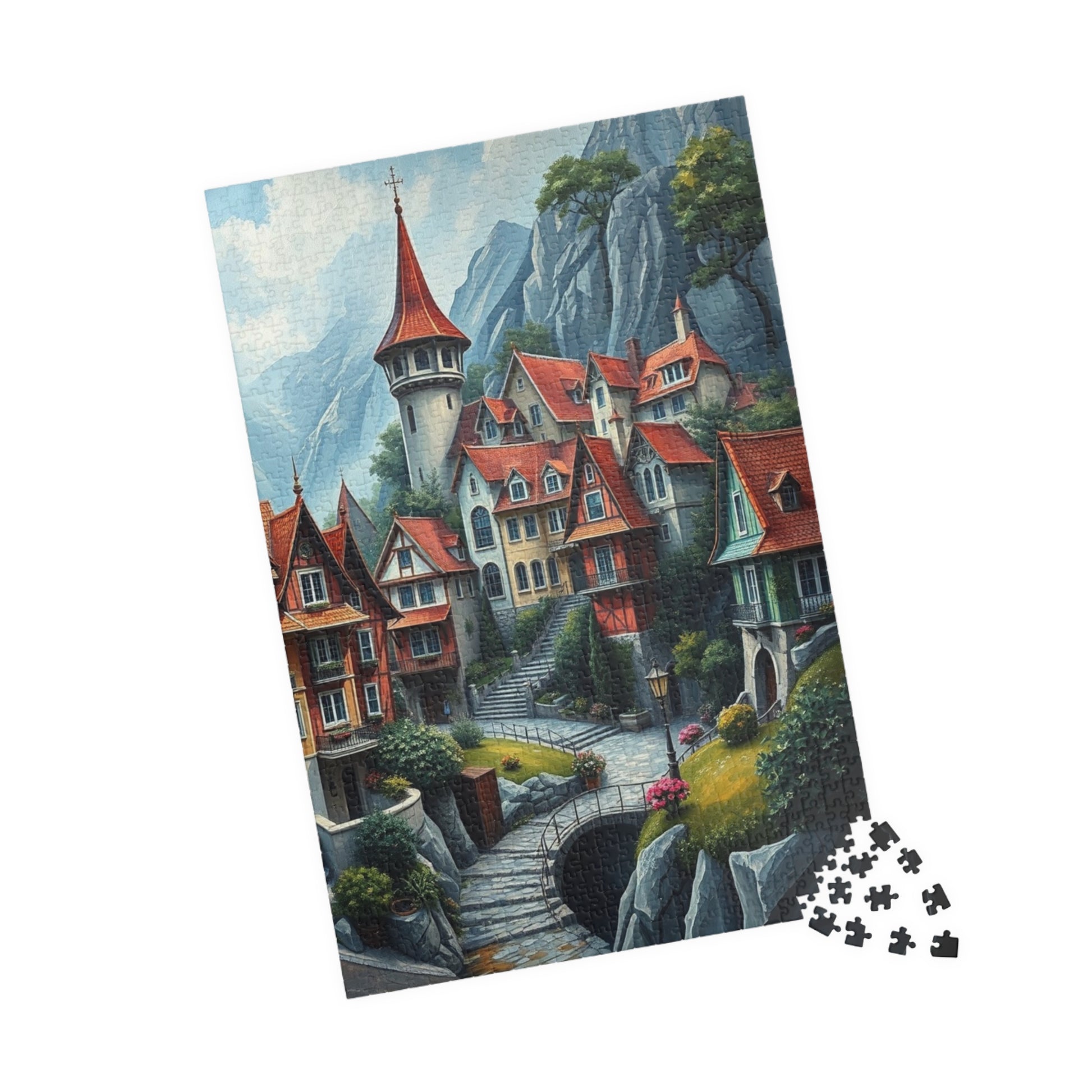 Mystic Village Puzzle (110-1014 Piece), Dreamlike Town with Pastel Buildings, Fantasy Jigsaw for Adults, Puzzle Fanatic Gift for Friends The Puzzle Chest