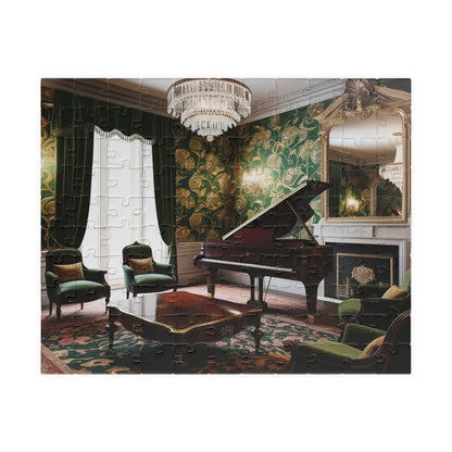 Elegant Vintage Parlor Room Puzzle | 110, 252, 520, 1014-piece Piano Design Jigsaw Game | Art Lover Gift, Family Night Cozy Evening Activity 110 pcs (Horizontal) Puzzle The Puzzle Chest