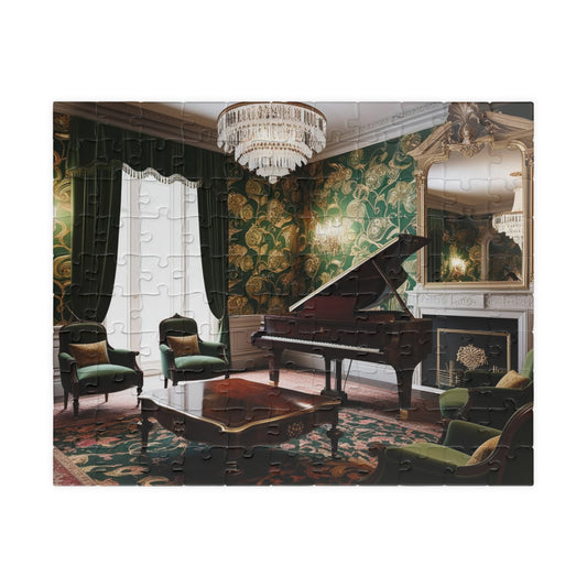 Elegant Vintage Parlor Room Puzzle | 110, 252, 520, 1014-piece Piano Design Jigsaw Game | Art Lover Gift, Family Night Cozy Evening Activity