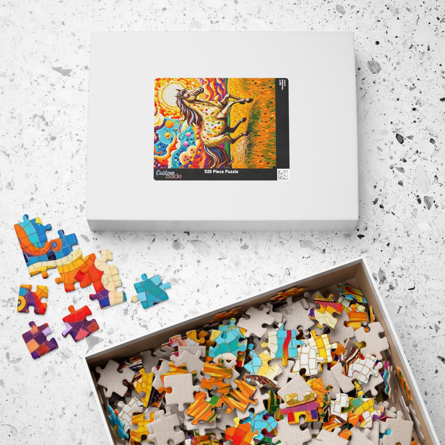 Mosaic Horse Puzzle, Mare Stallion Galloping in Golden Field Jigsaw Game, Relaxation Activity, Entertaining Pastime, Puzzle Fan Hobby Gift Puzzle The Puzzle Chest
