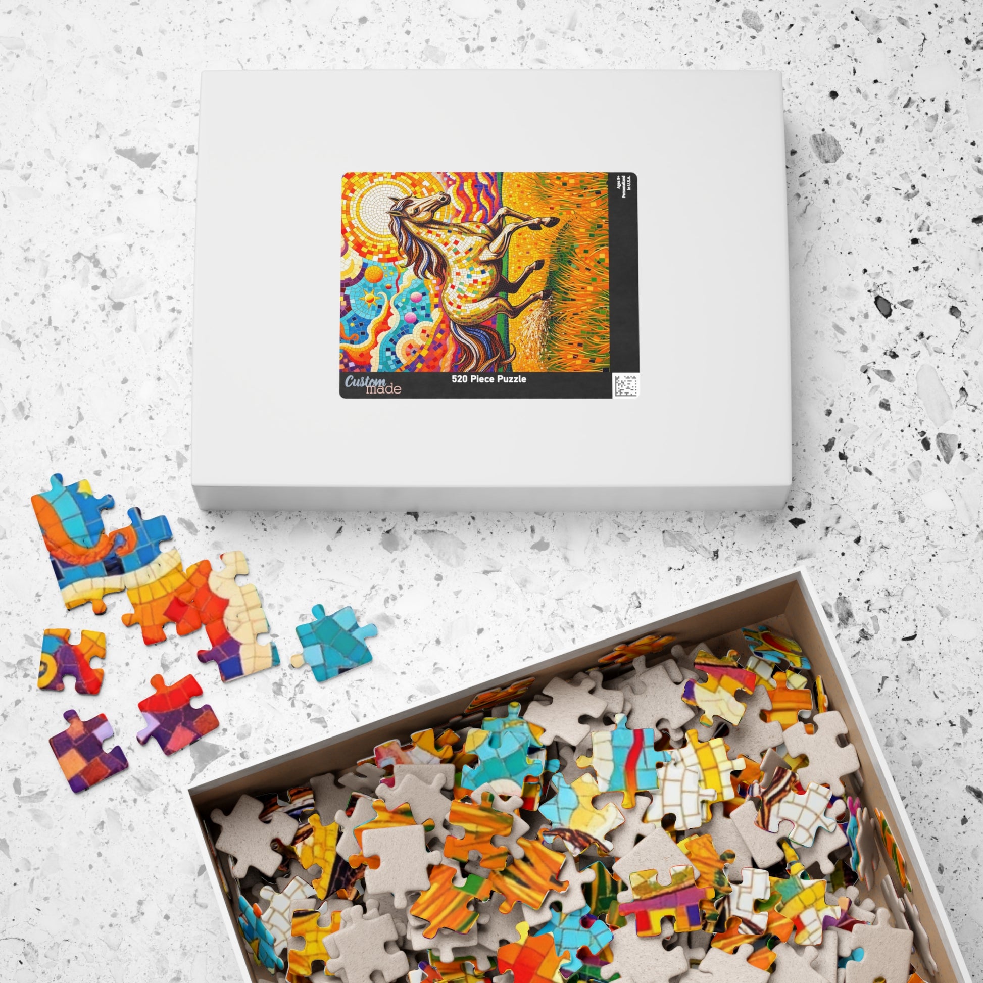 Mosaic Horse Puzzle, Mare Stallion Galloping in Golden Field Jigsaw Game, Relaxation Activity, Entertaining Pastime, Puzzle Fan Hobby Gift Puzzle The Puzzle Chest