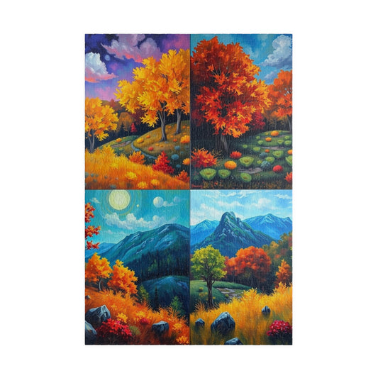Fall Landscape Jigsaw Puzzle - 4-Quadrant Collage, 110 252 520 1014 Pieces, Autumn Scenery Game, Creative Activity, Family Fun, Gift 1014 pcs (Vertical) Puzzle The Puzzle Chest