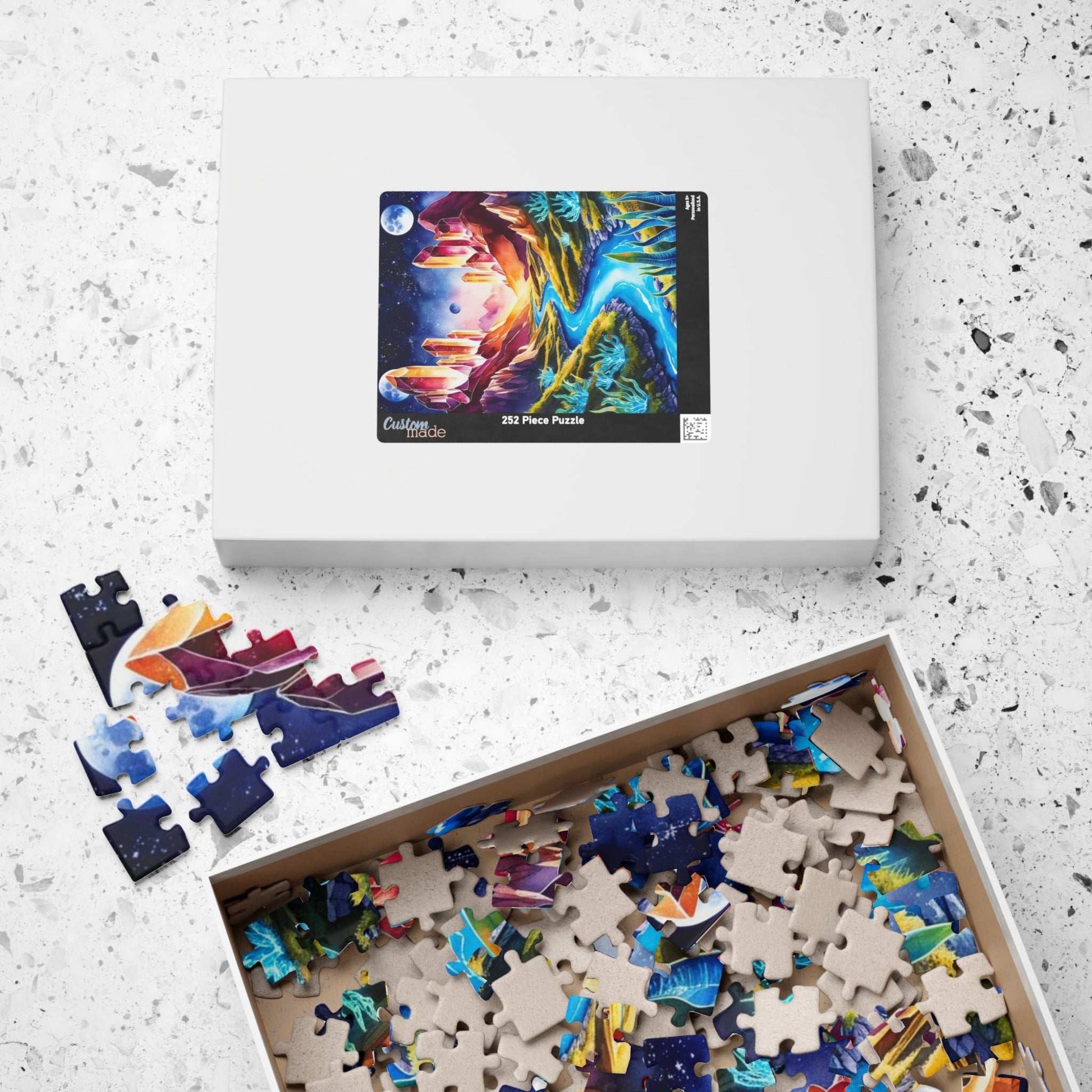 Space Puzzle - Alien Planet Landscape, Crystal Mountains, Blue Rivers, Two Moons, 520-Piece Jigsaw Game, Astronomy Gift, Galaxy Theme Puzzle The Puzzle Chest