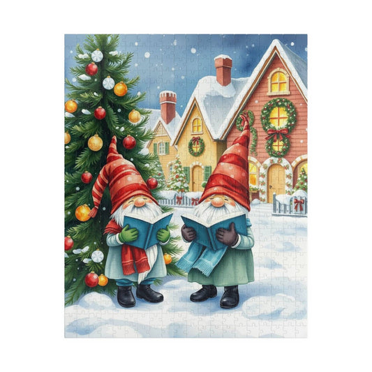 Christmas Caroling Gnomes in Snowy Village – Watercolor Storybook Holiday Jigsaw Puzzle Puzzle The Puzzle Chest