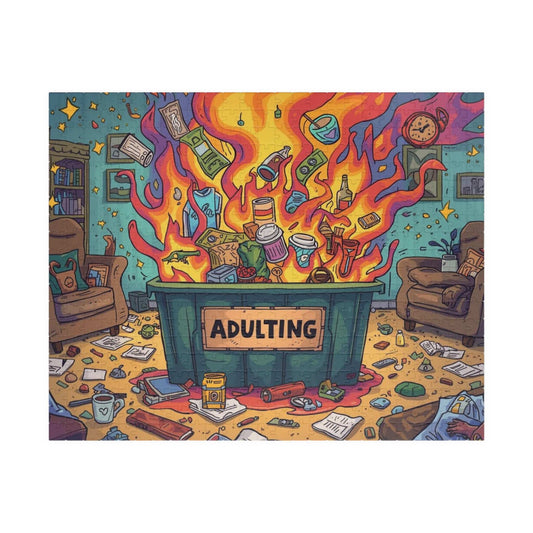 Adulting Dumpster Fire Jigsaw Puzzle - Funny Meme Theme, Mindfulness Activity, Holiday Birthday Gift for Adults, Entertainment, Brain Teaser Puzzle The Puzzle Chest
