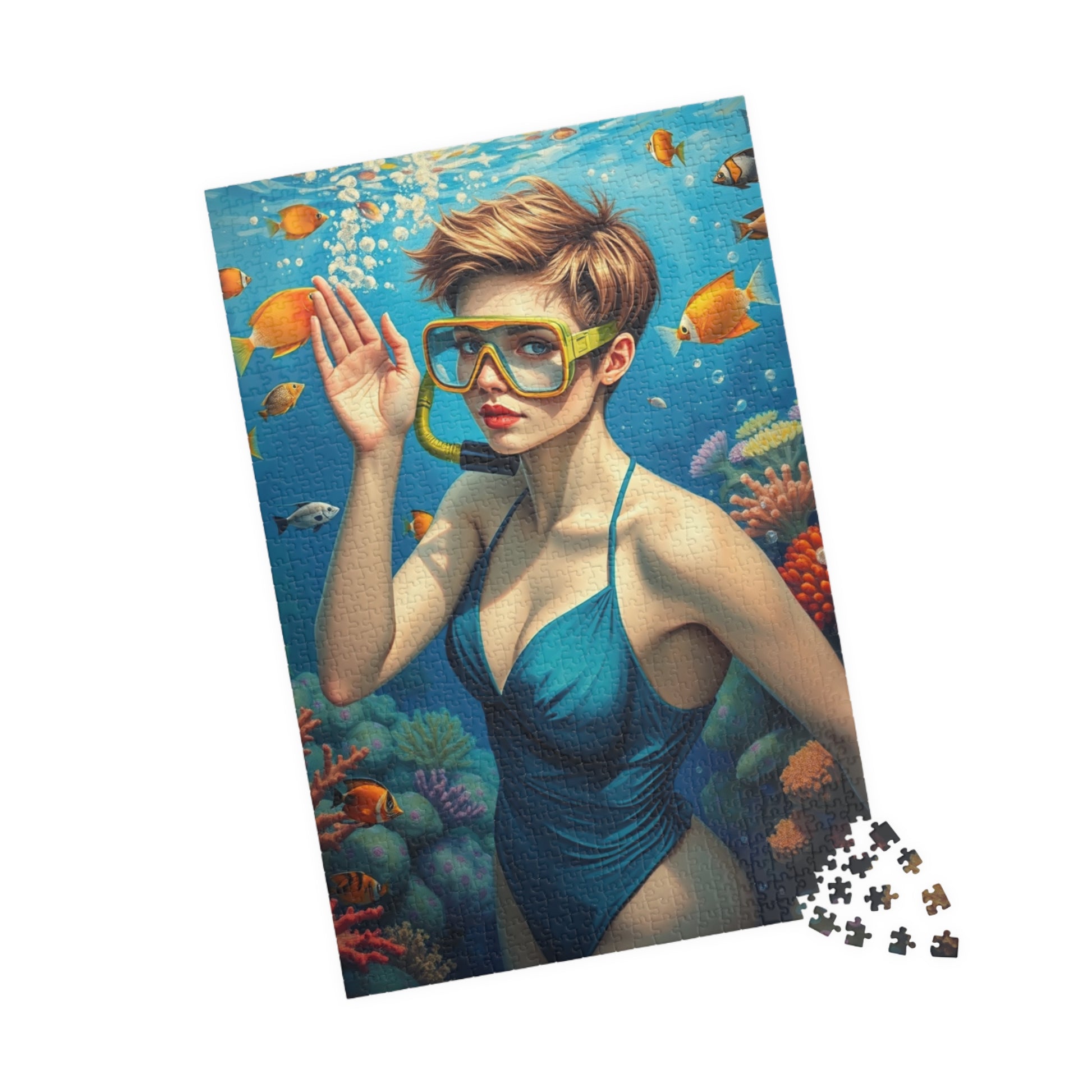 Jigsaw Puzzle (110, 252, 520, 1014-piece) - Fair-Skinned Woman Snorkeling in Vibrant Coral Reef, Ocean Lovers Gift, Relaxing Mindfulness Puzzle The Puzzle Chest