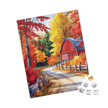 Classic New England Fall Landscape Puzzle, Scenic Winding Road and Barn, Vibrant Foliage and Wooden Fence, Ideal Gift for Nature Art Lover Puzzle The Puzzle Chest