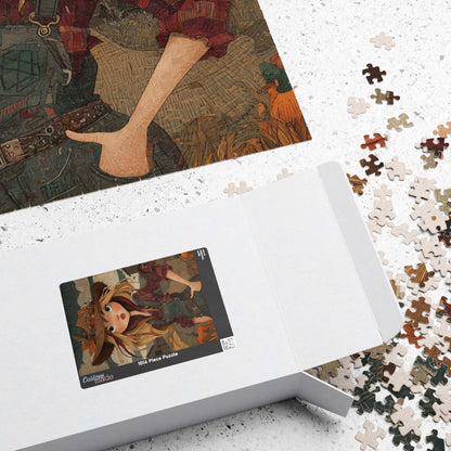 1990s Autumn Cowgirl Jigsaw Puzzle - Grunge Patchwork, Retro Cartoon-Style Illustration Farm Scene Puzzle The Puzzle Chest