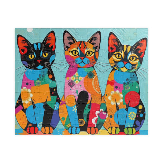 Colorful Cat Puzzle | 110, 252, 520, 1014-piece Pop Art Jigsaw Game | Fun Family Activity, Cat Lover Gift 110 pcs (Horizontal) Puzzle The Puzzle Chest
