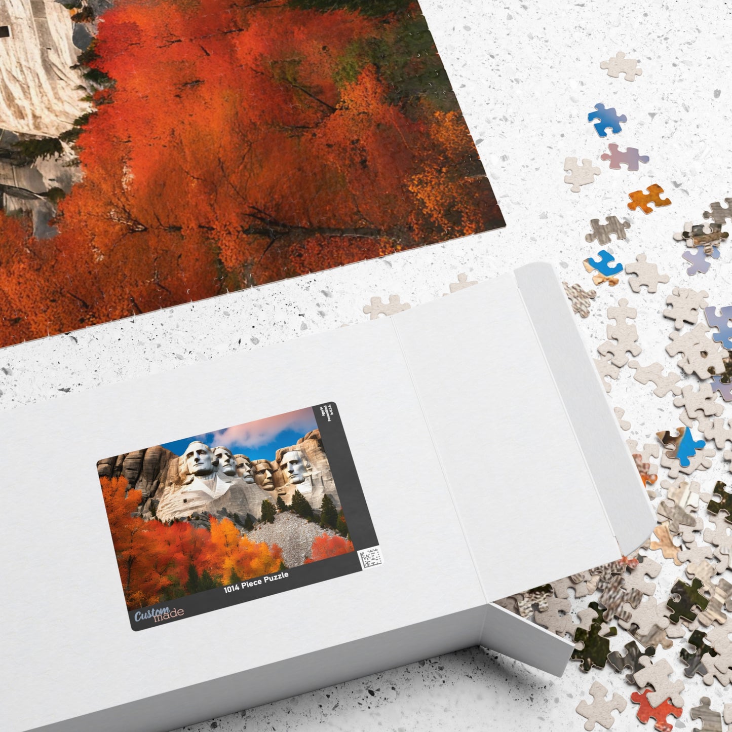 Fall Themed Mount Rushmore Jigsaw Puzzle with Autumn Leaves, Famous U.S. President South Dakota Landmark, Family Friendly Puzzle Lover Gift Puzzle The Puzzle Chest