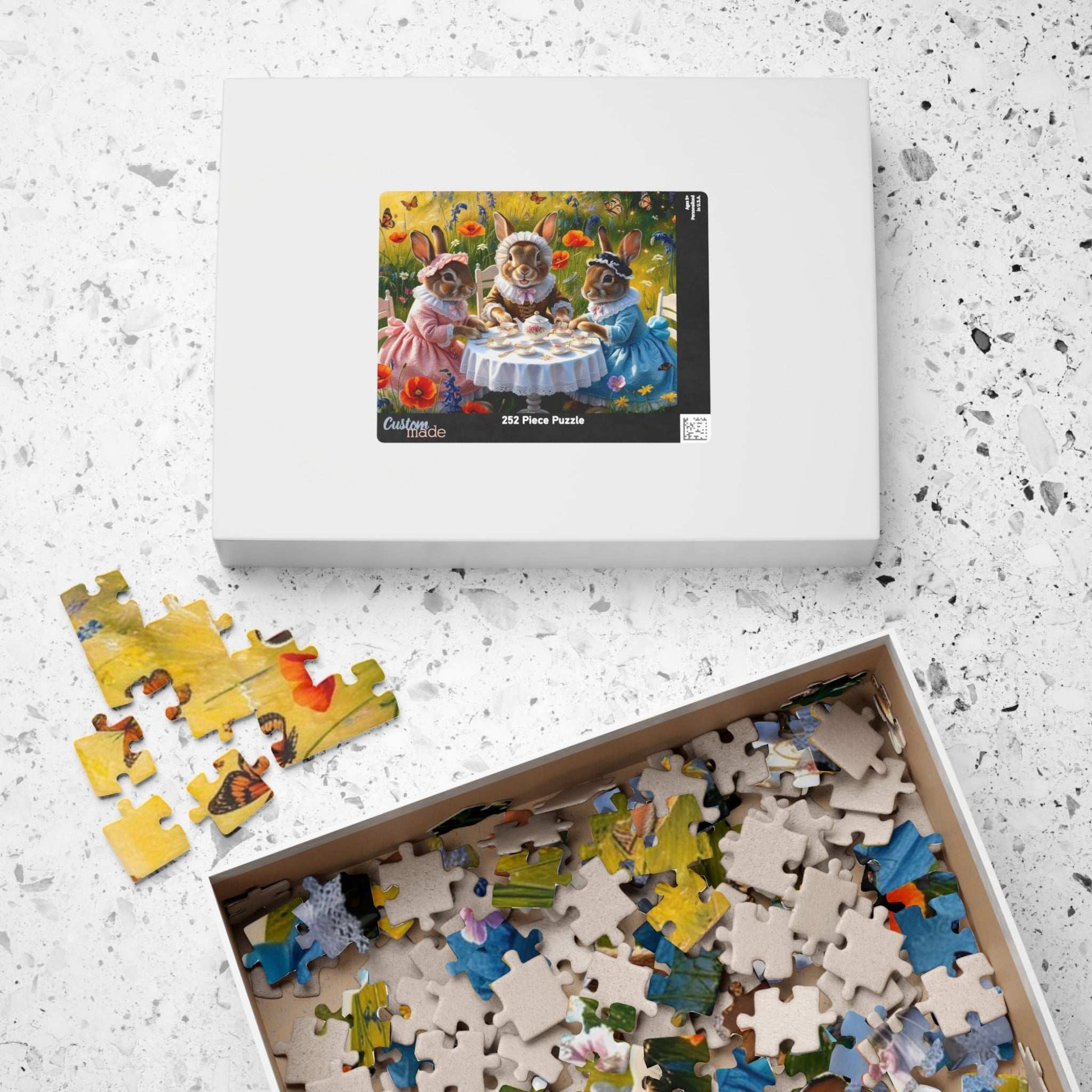 Whimsical Bunny Tea Party Puzzle, 110, 252, 520, 1014-piece Jigsaw Game, Fun Family Activity, Unique Gift for Adults, Spring Easter Puzzle The Puzzle Chest