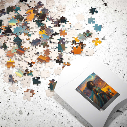 Starlit Desert Princess Puzzle - African American Woman Celestial Skies Jigsaw, Black Art, Afrocentric Artwork Puzzle The Puzzle Chest