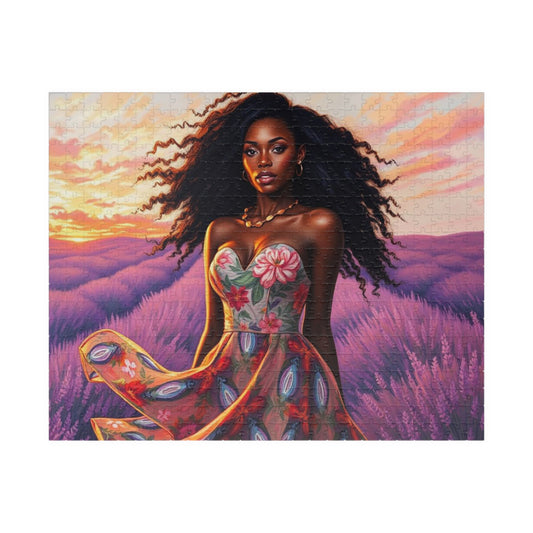Floral Black Woman Art Puzzle - Lavender Field Jigsaw Game, Gift for Flower Lover, Home Entertainment, Family Fun, Art Enthusiast 520 pcs (Horizontal) Puzzle The Puzzle Chest