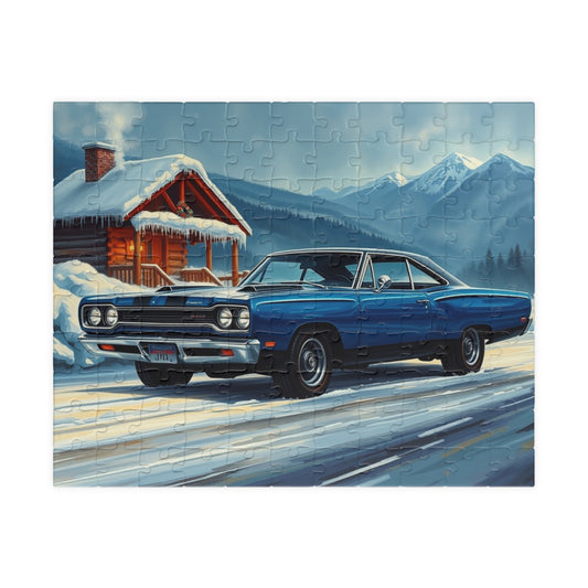 Vintage Car Puzzle, Nostalgic Jigsaw for Auto Lover, Classic Blue 1969 Plymouth Road Runner, Family Game Night, Unique Gift for Him, Mindful 110 pcs (Horizontal) Puzzle The Puzzle Chest