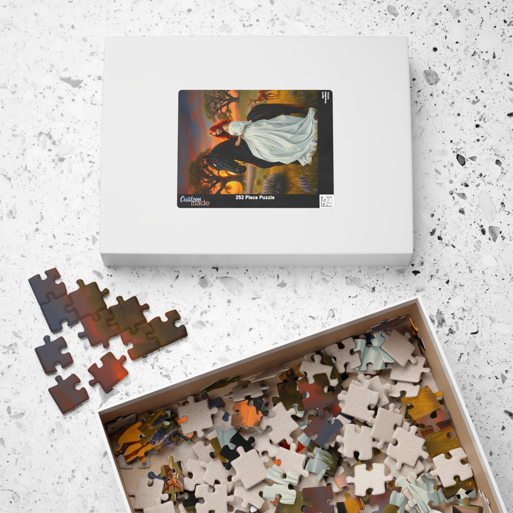 Puzzle, Woman with Vibrant Red Hair and White Flowing Dress Rides a Black Stallion, Jigsaw, Game, Brain Teaser, Activity, Relaxation, Home Puzzle The Puzzle Chest