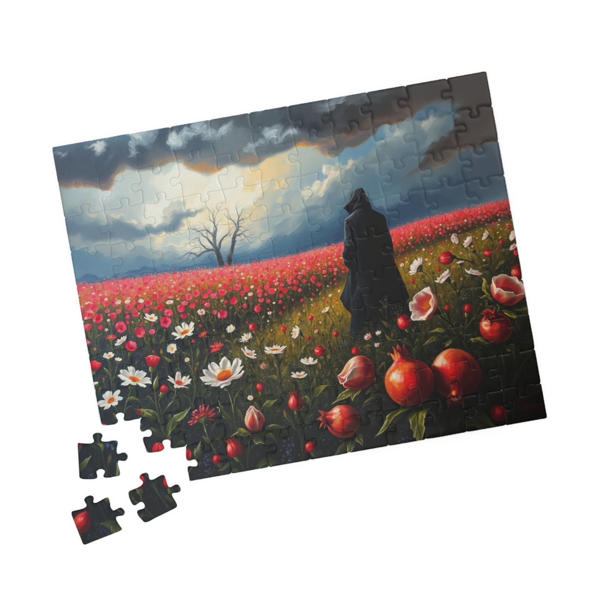 Gothic Jigsaw Puzzle, Lone Dark Figure in Blooming Flower Field, Challenging Puzzle for Adult, Artistic Activity Mindfulness Gift for Friend The Puzzle Chest