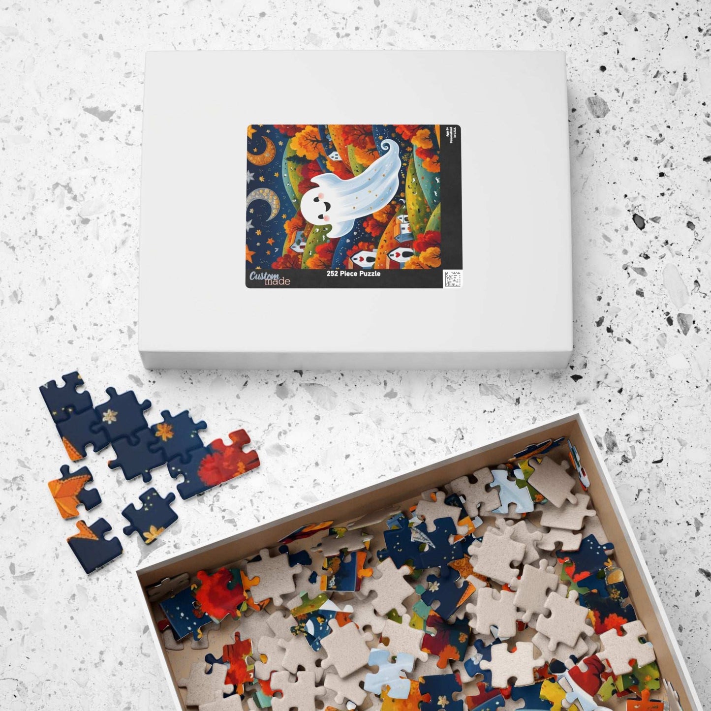 Folk Art Halloween Ghost Jigsaw Puzzle
