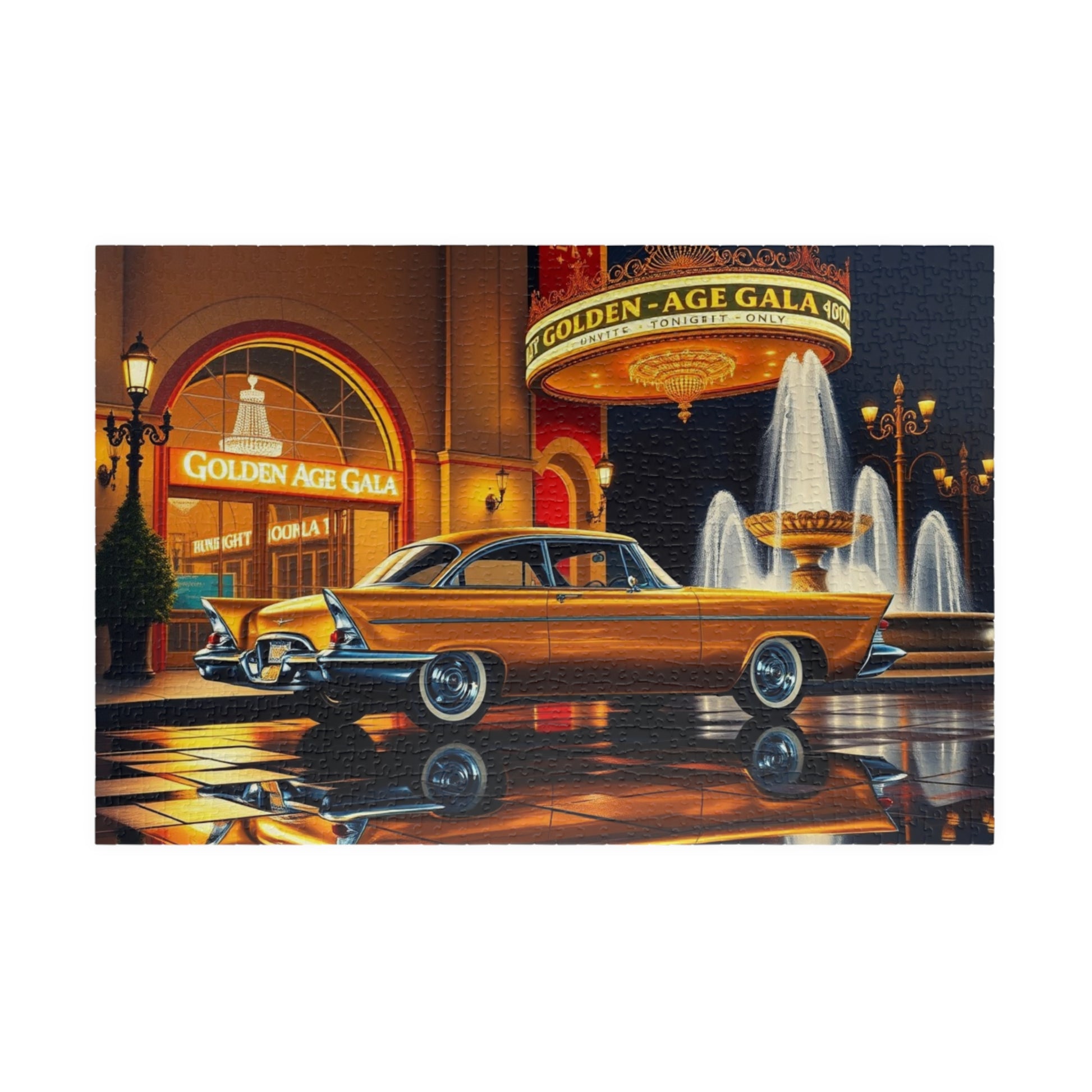Vintage Car Puzzle, Classic Gold 1957 Chrysler 300C, Retro Vehicle Nighttime Scene Jigsaw Game, Ideal Gift for Car Enthusiasts Puzzle Lover 1014 pcs (Horizontal) Puzzle The Puzzle Chest