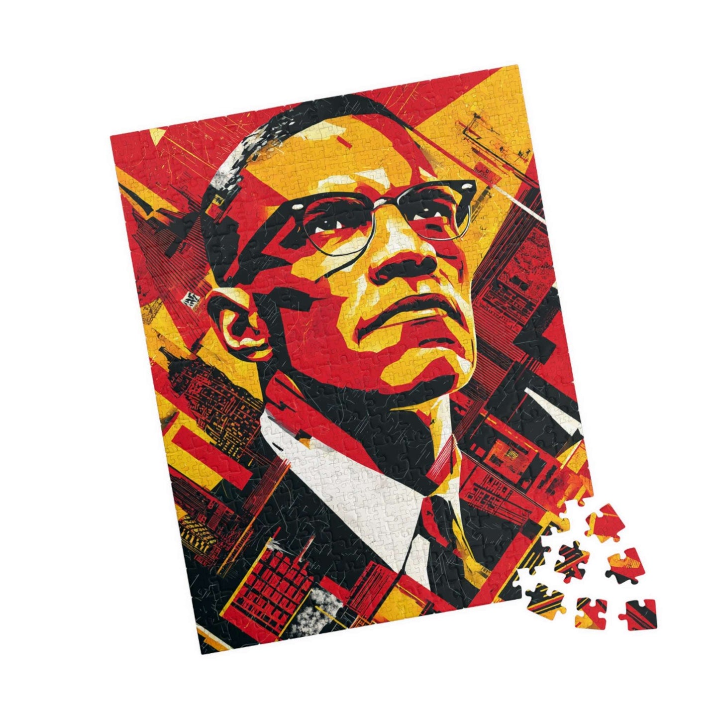 Black History Month Puzzle – Malcolm X Geometric Pop Art Jigsaw, Afrocentric Home Décor & Educational Gift for African American History Buff 252 pcs (Vertical) Puzzle The Puzzle Chest