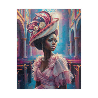 Black Woman in Church Puzzle, African American Lady in Pastel Dress Spiritual Jigsaw Game, Cultural Ethnic Art, Unique Gift for Puzzle Lover 110 pcs (Vertical) Puzzle The Puzzle Chest